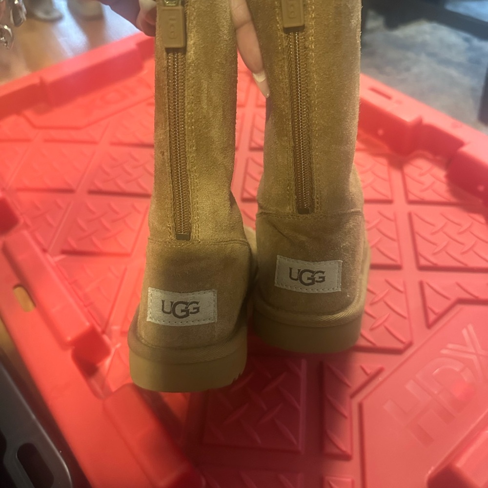 UGG Chestnut Suede Boots with Back Zippers